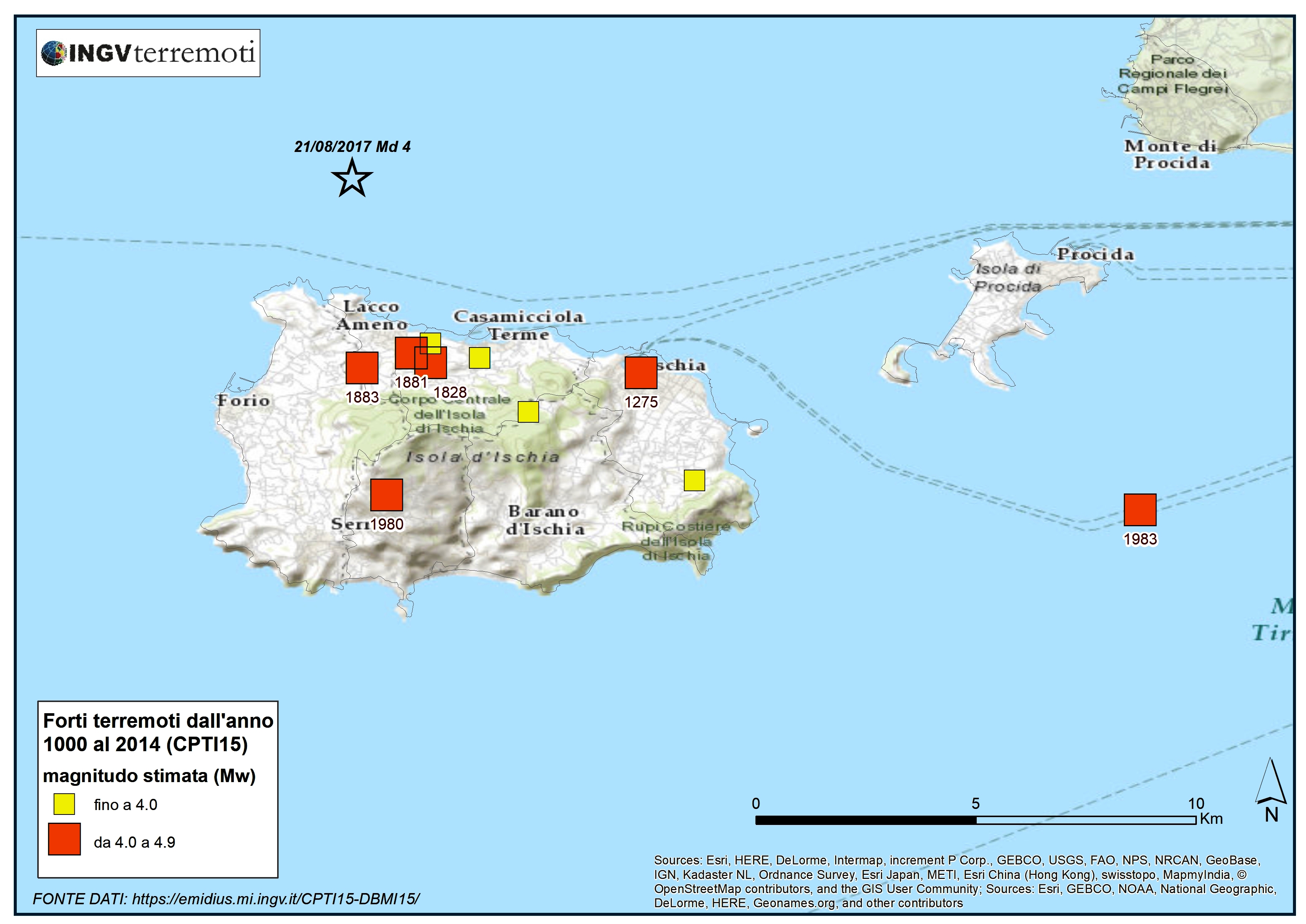 Mappa dei terremoti dell'isola D'Ischia